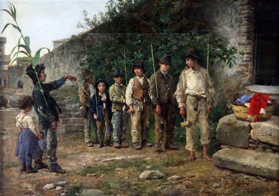 Josep Tapiró (1836-1913) Playing at Soldiers 8 x 11in.